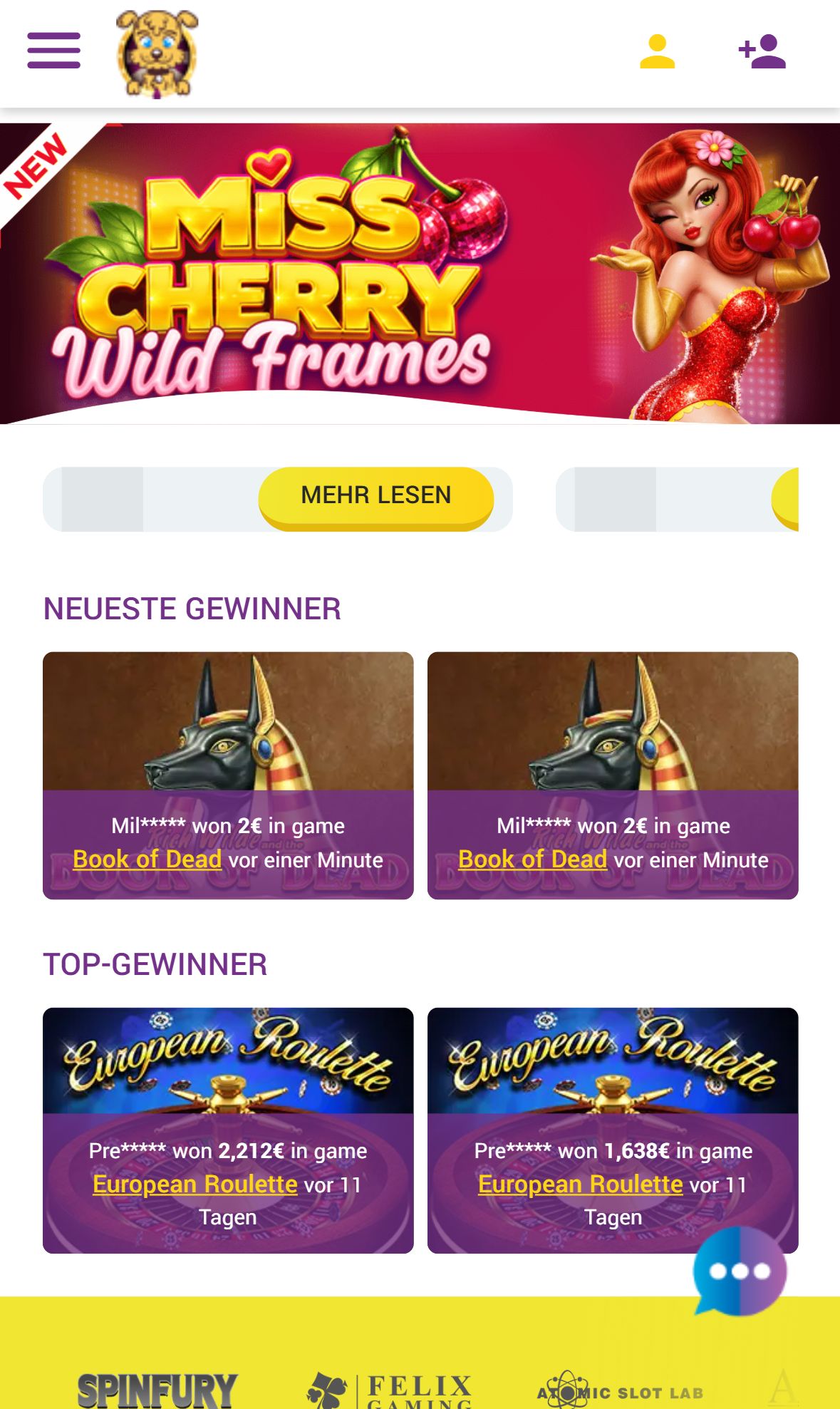 Will's Casino — Startseite (Mobil)
