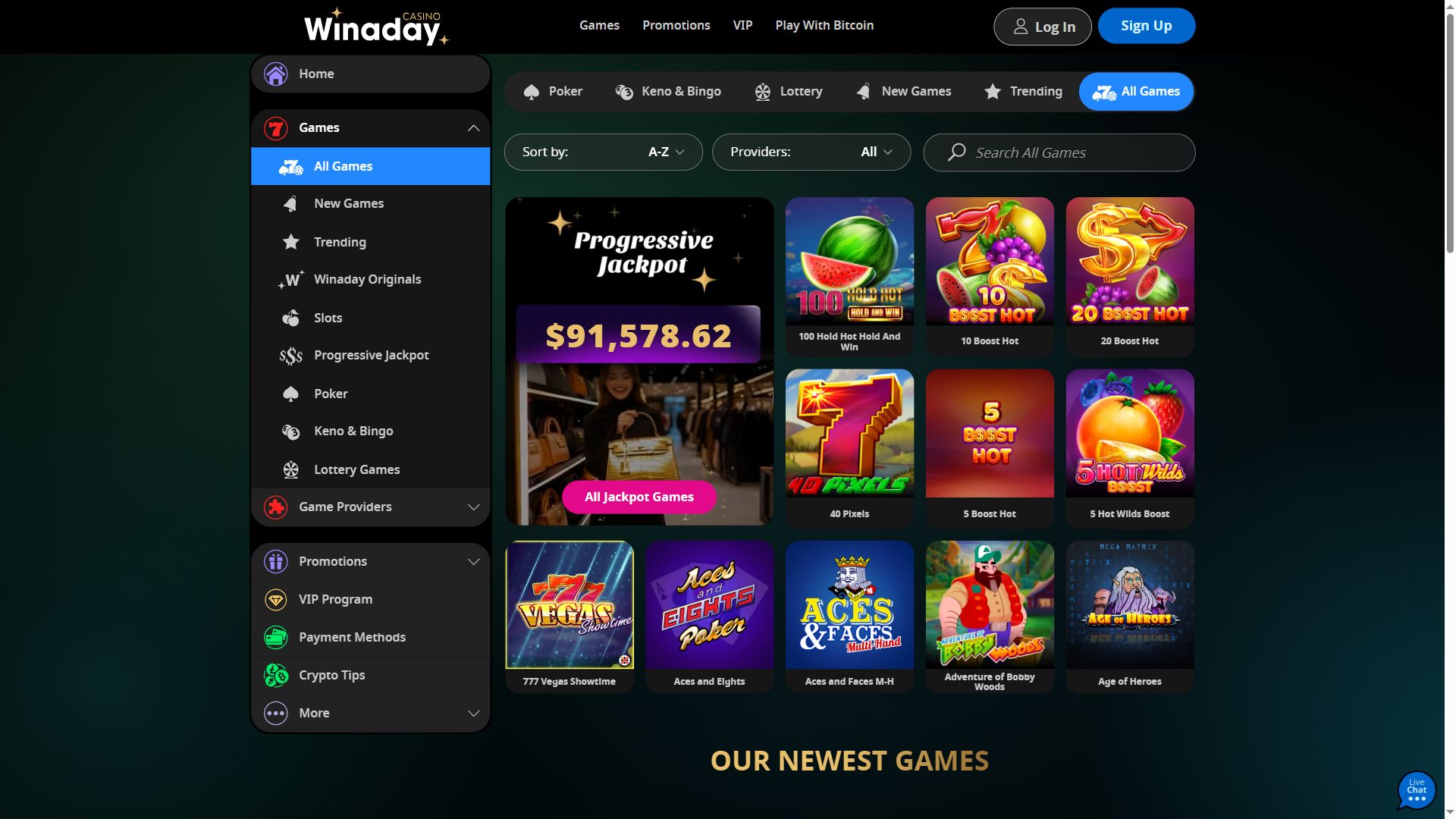 Win A Day Casino — Lobby (Desktop)