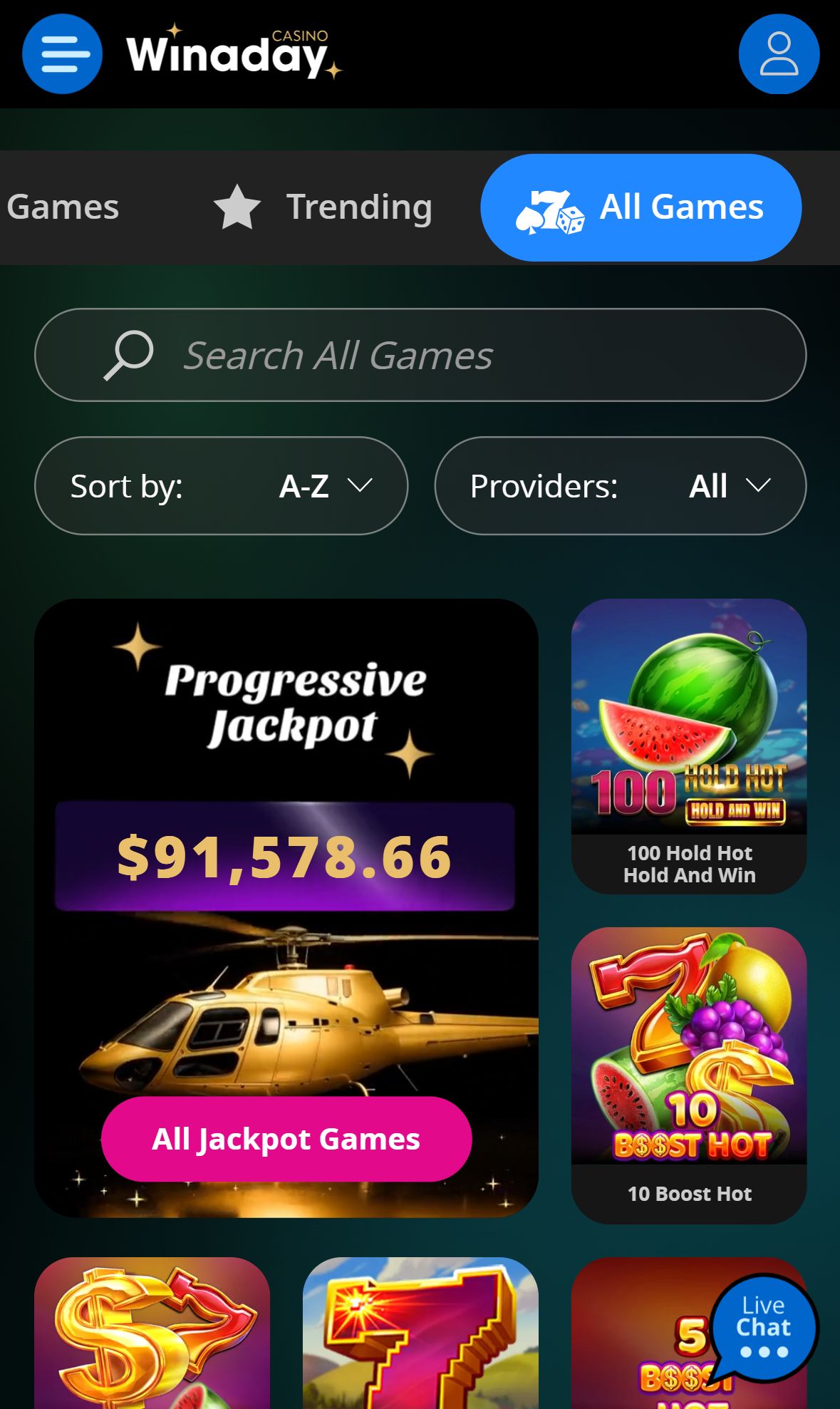 Win A Day Casino — Lobby (Mobil)
