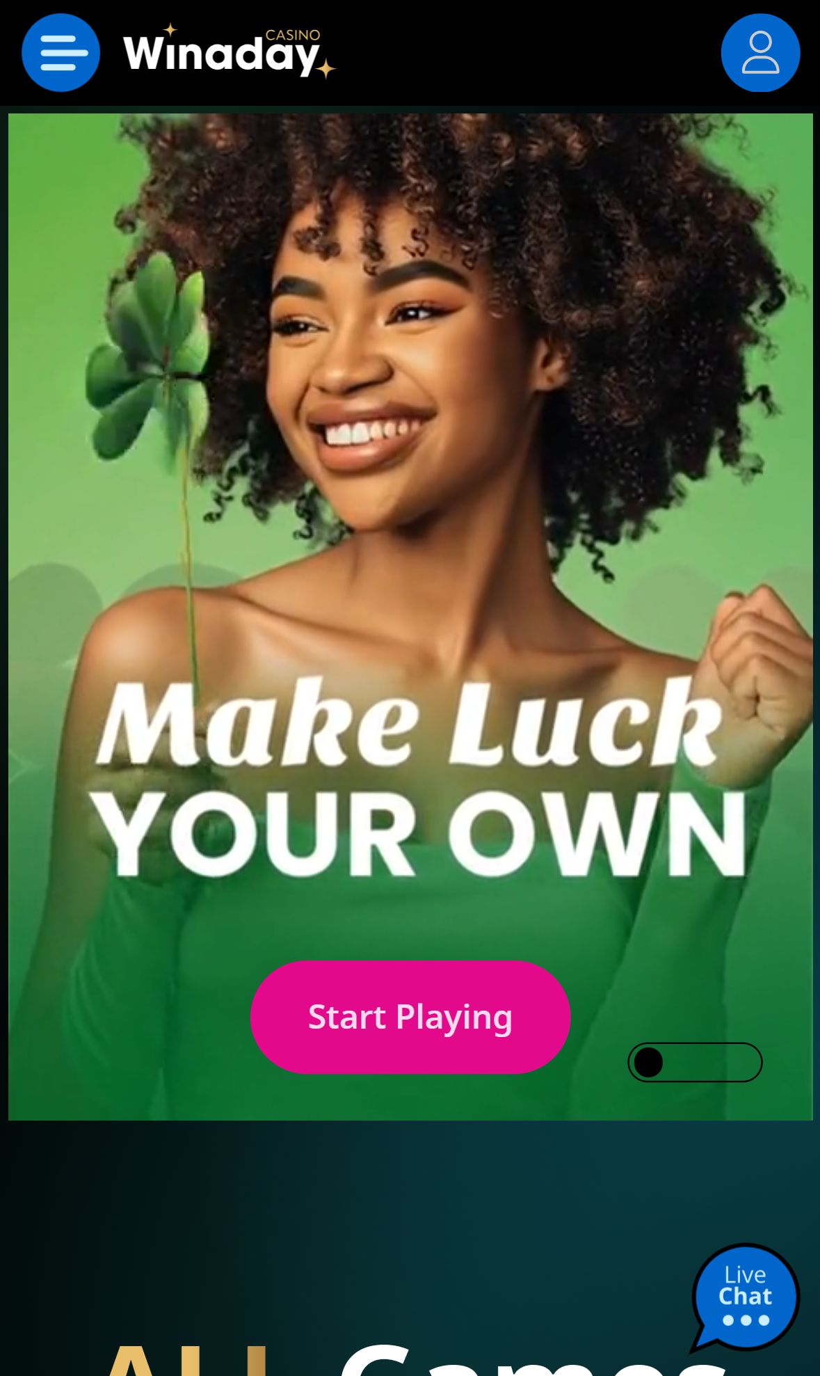Win A Day Casino — Homepage (Mobile)