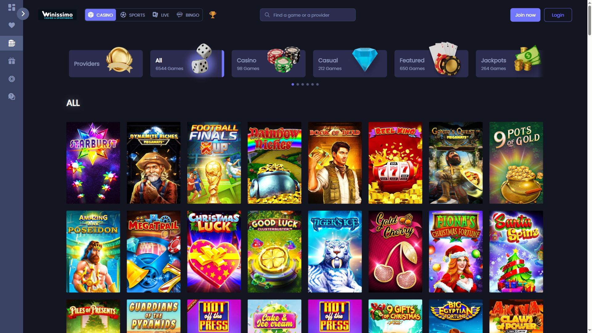 Winissimo — Lobby (Desktop)
