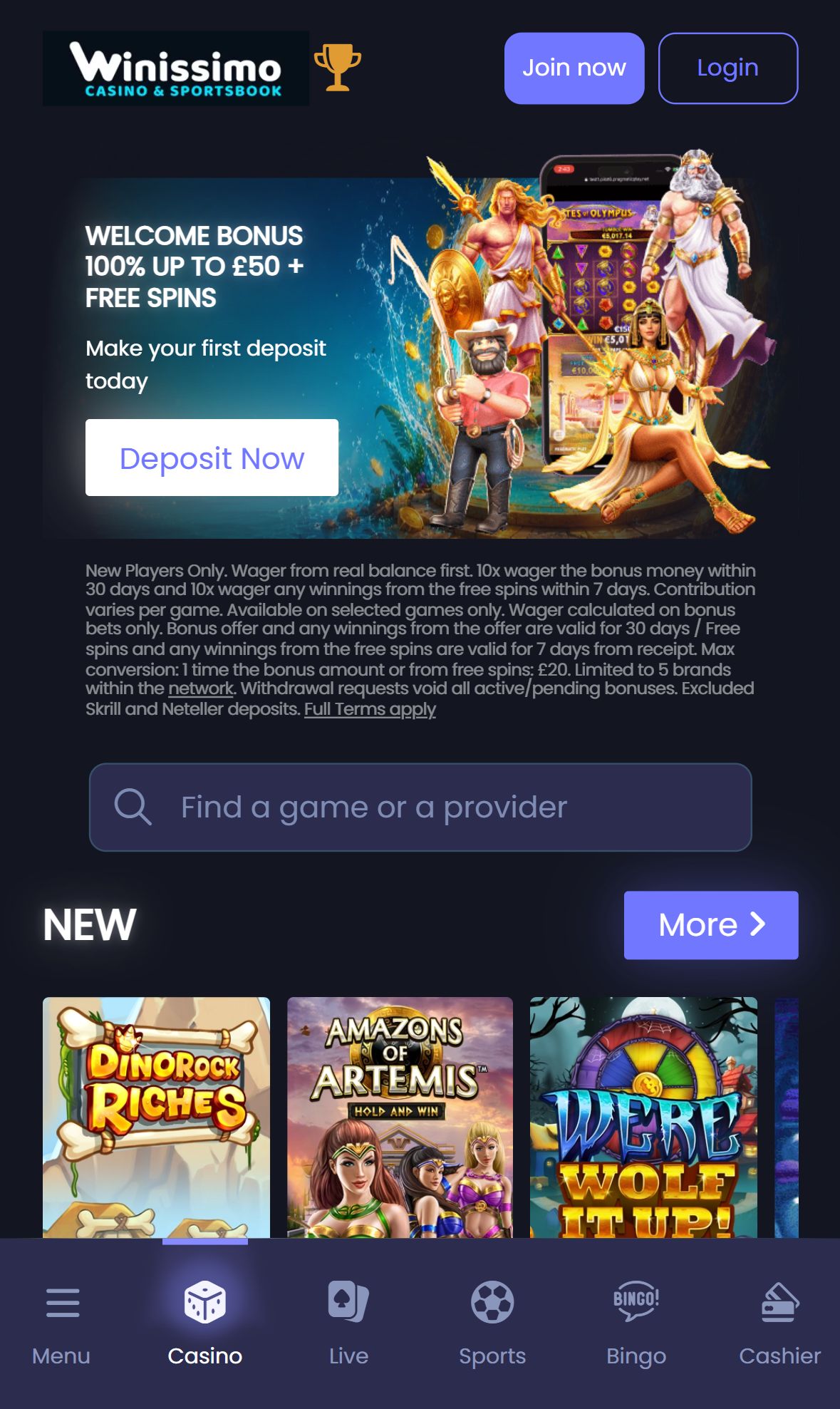 Winissimo — Homepage (Mobile)