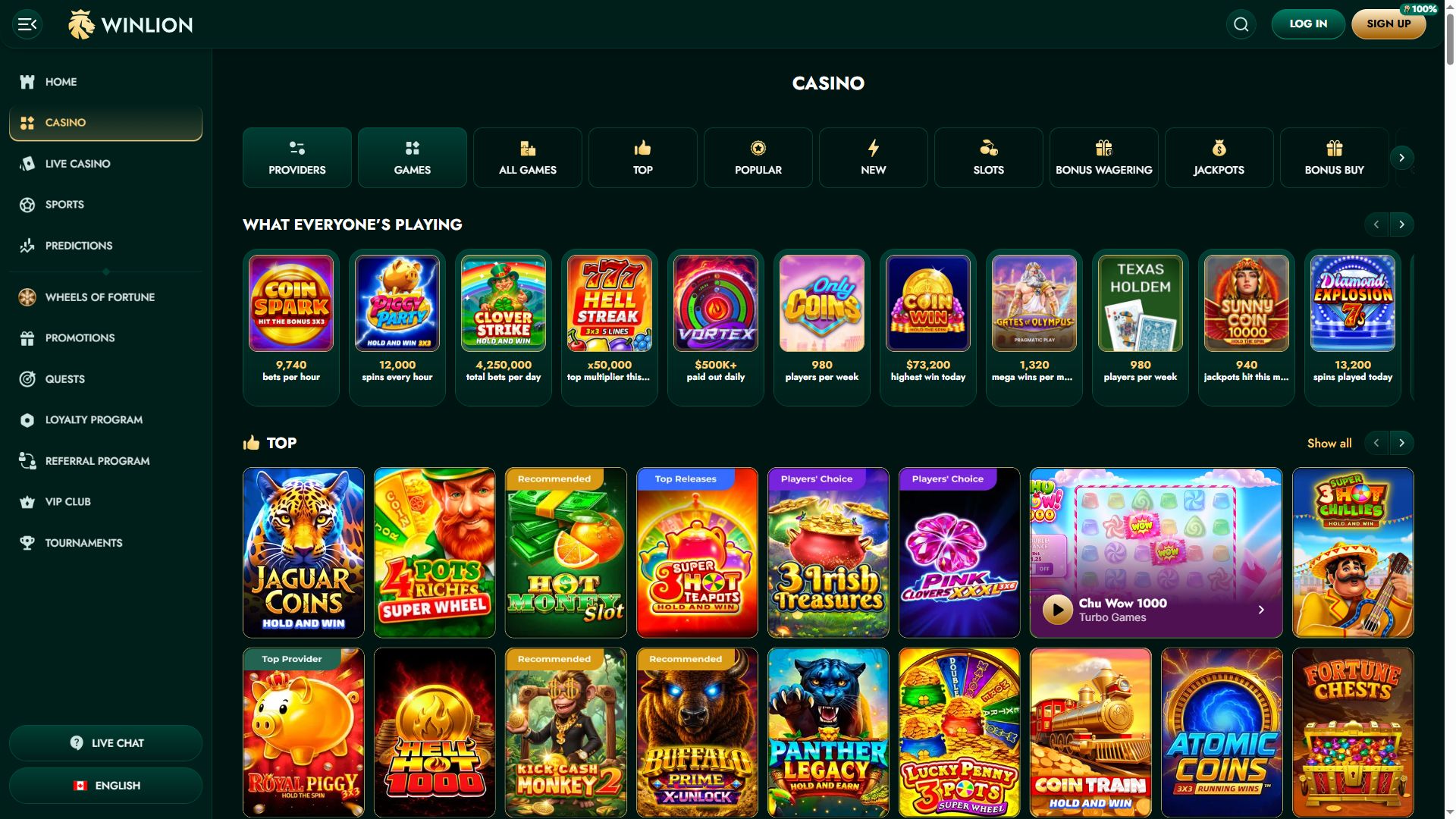 Winlion — Lobby (Desktop)