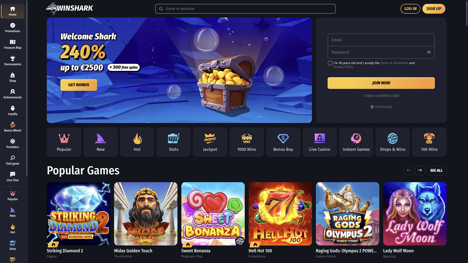 Winshark — Lobby (Desktop)