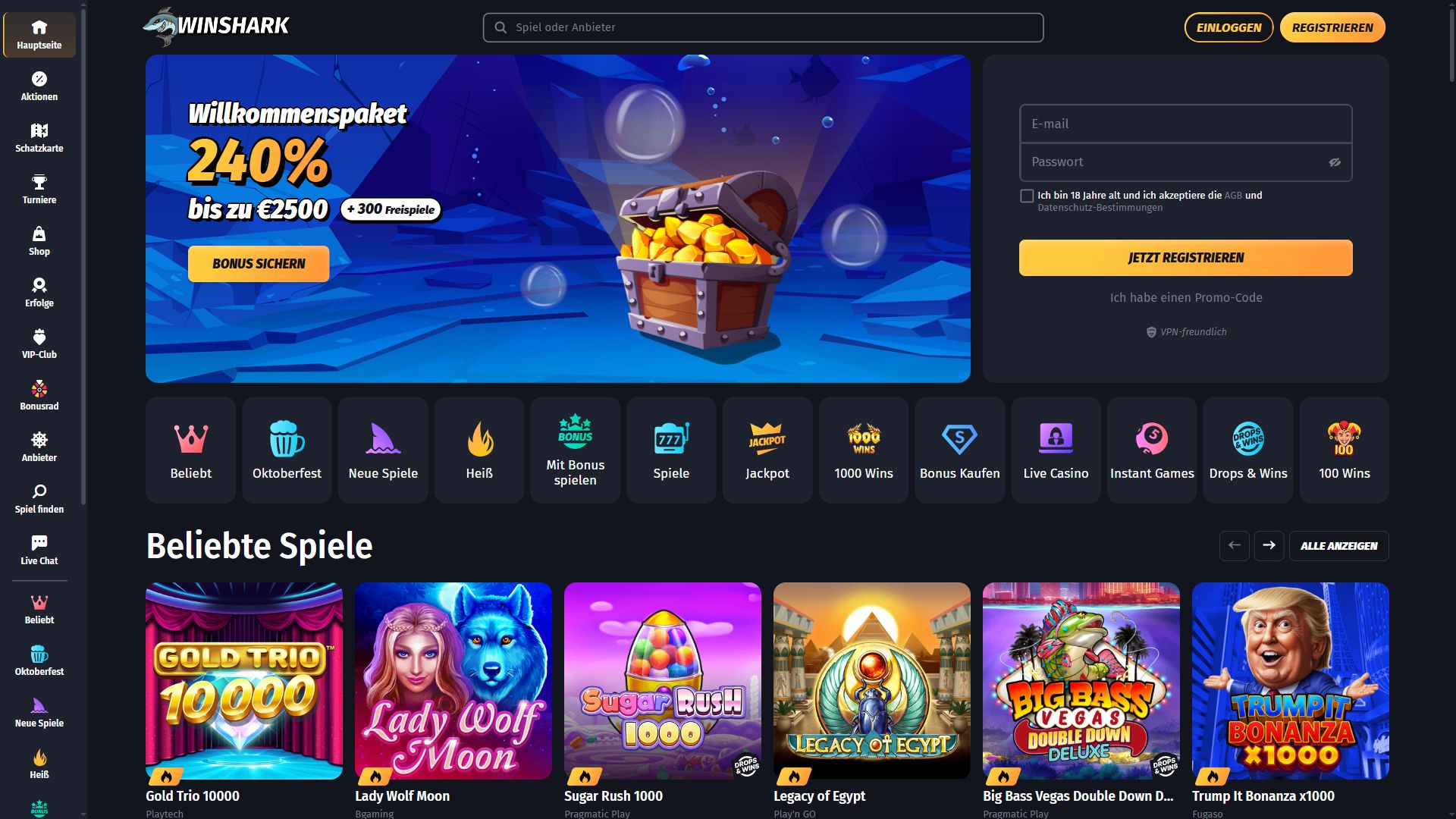 Winshark — Startseite (Desktop)