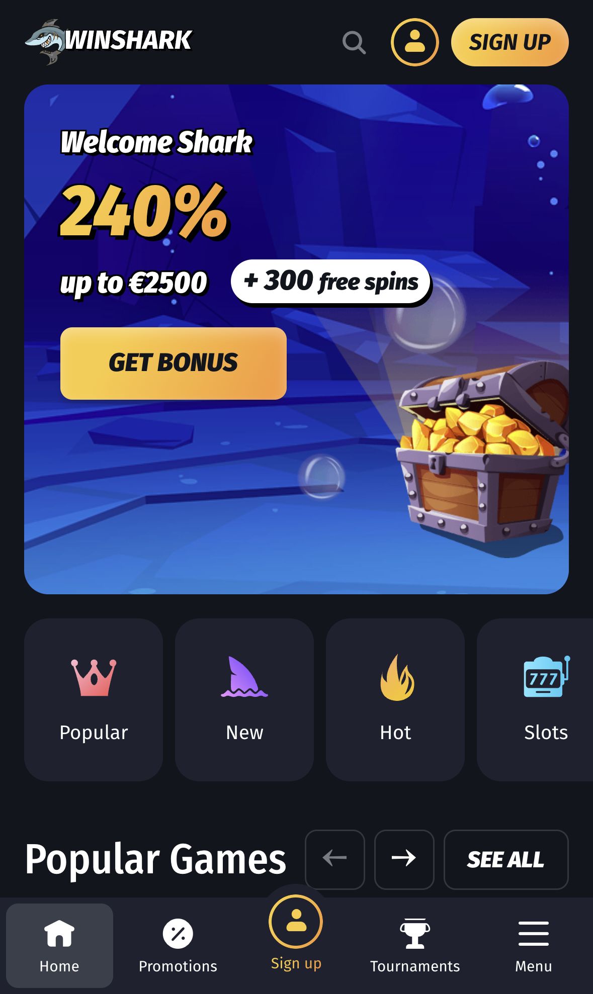 Winshark — Homepage (Mobile)