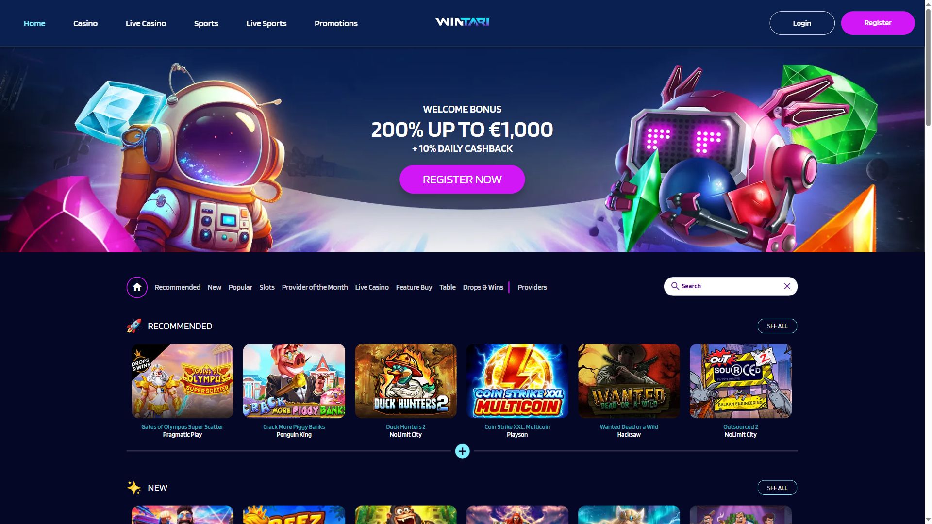 Wintari — Homepage (Desktop)