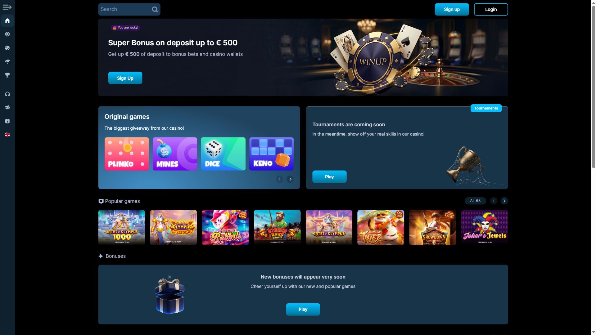 WinUp — Homepage (Desktop)