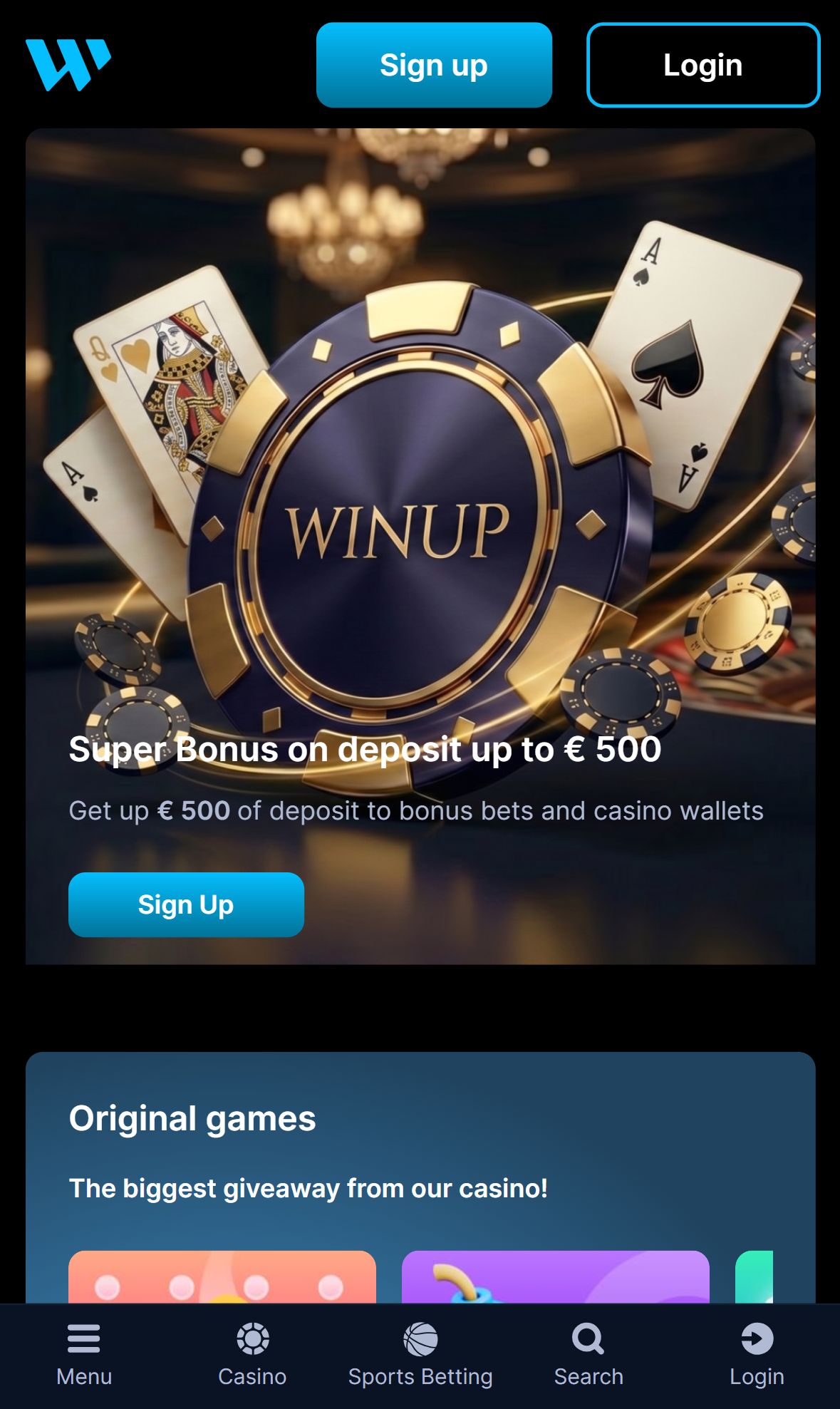 WinUp — Homepage (Mobile)