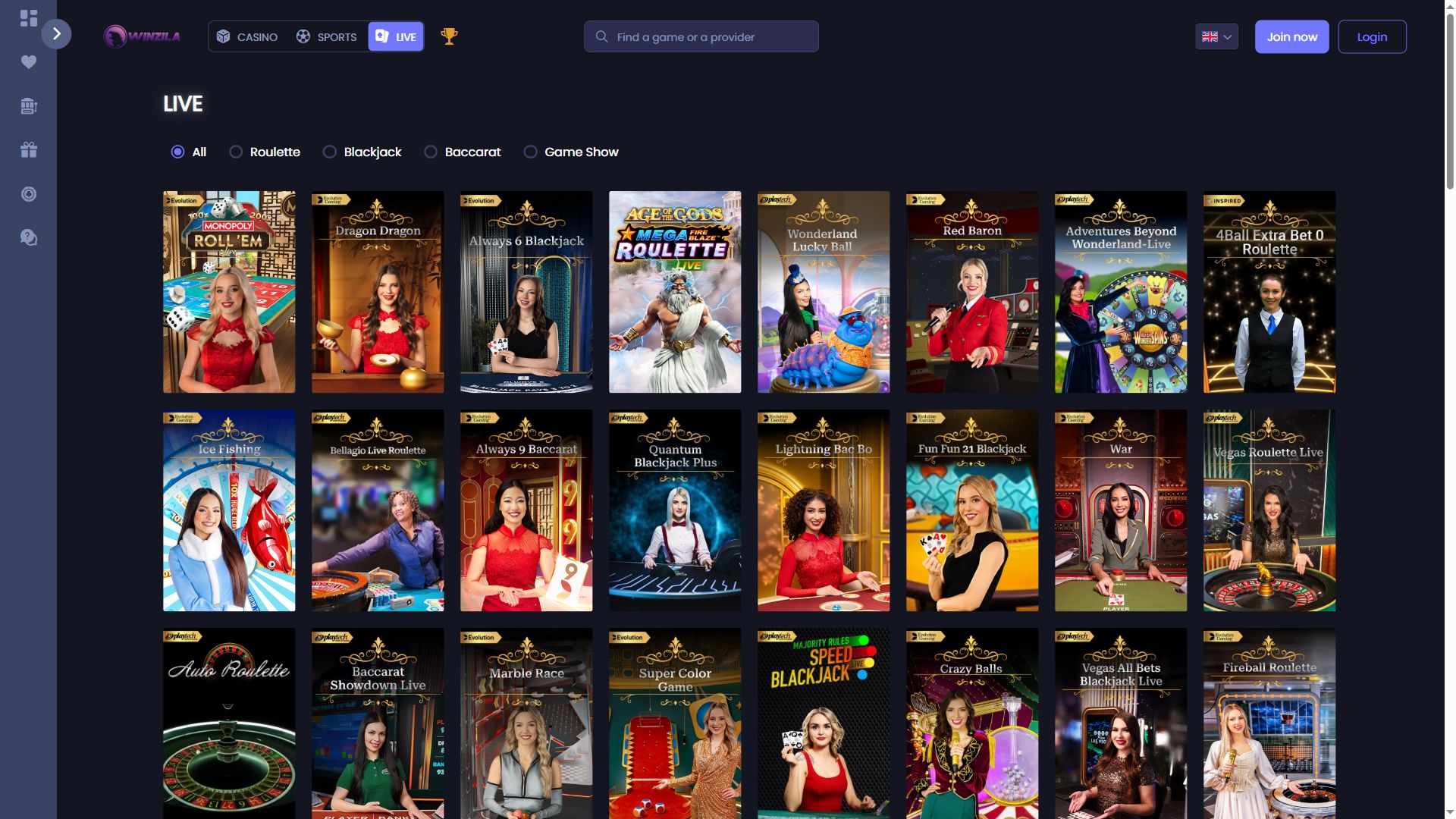 Winzila — Lobby (Desktop)