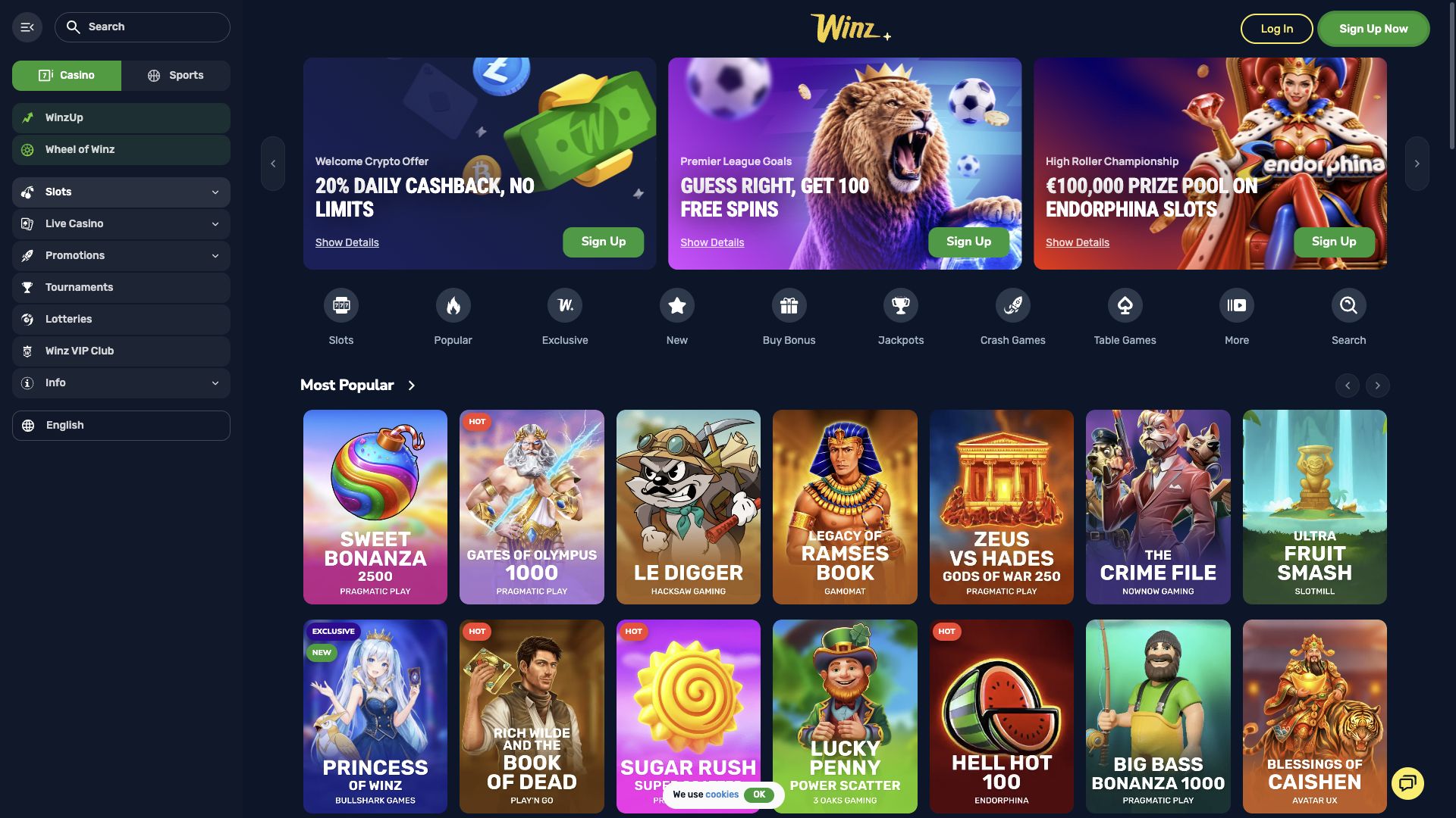 Winz — Homepage (Desktop)