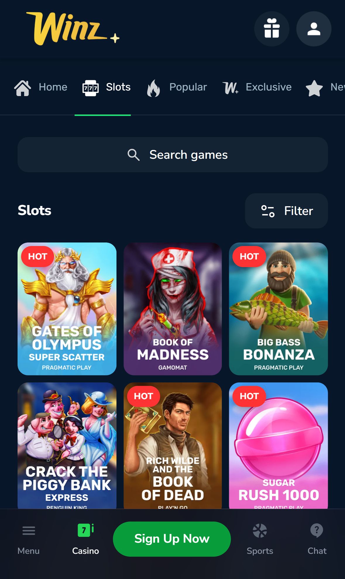 Winz — Lobby (Mobile)