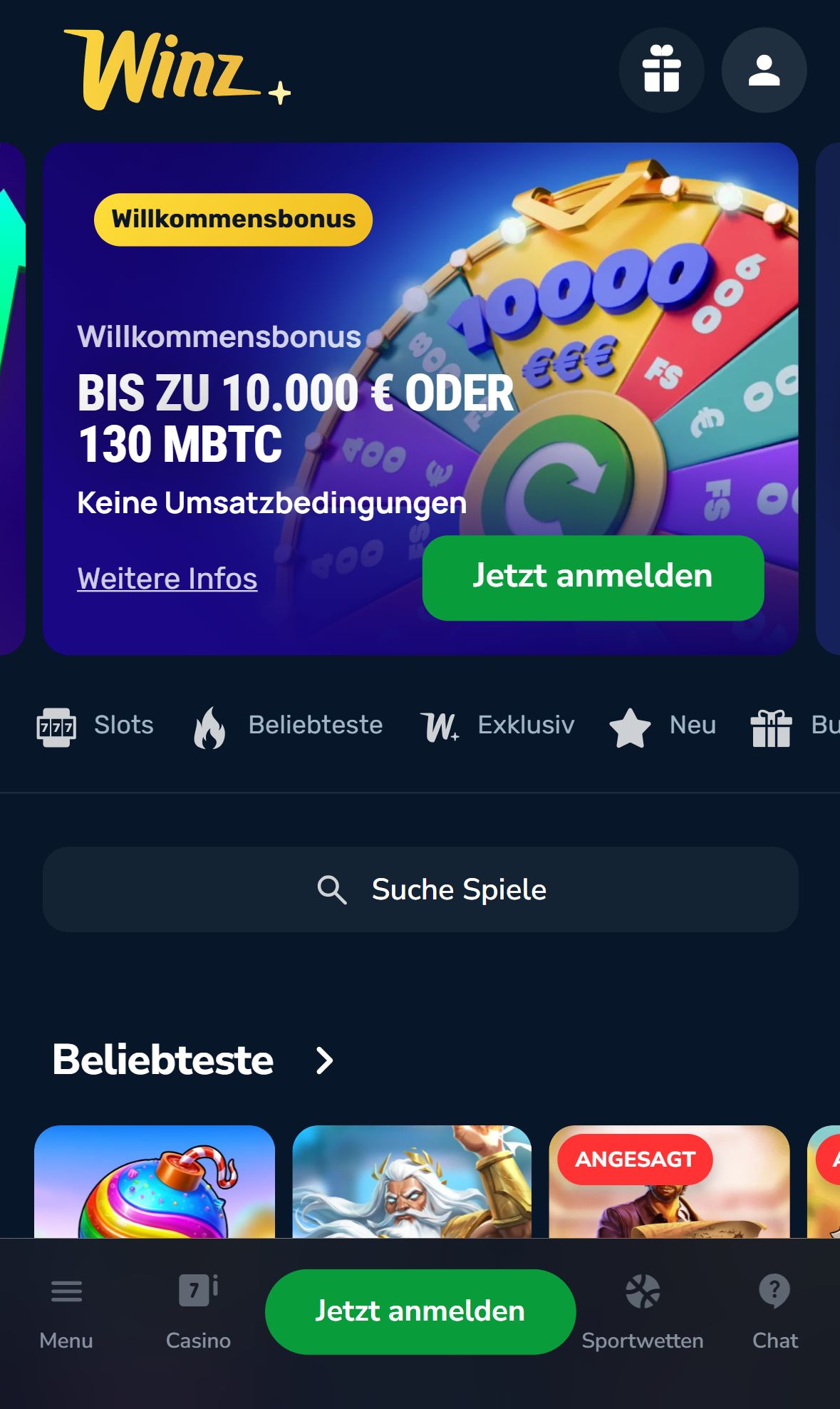 Winz — Startseite (Mobil)