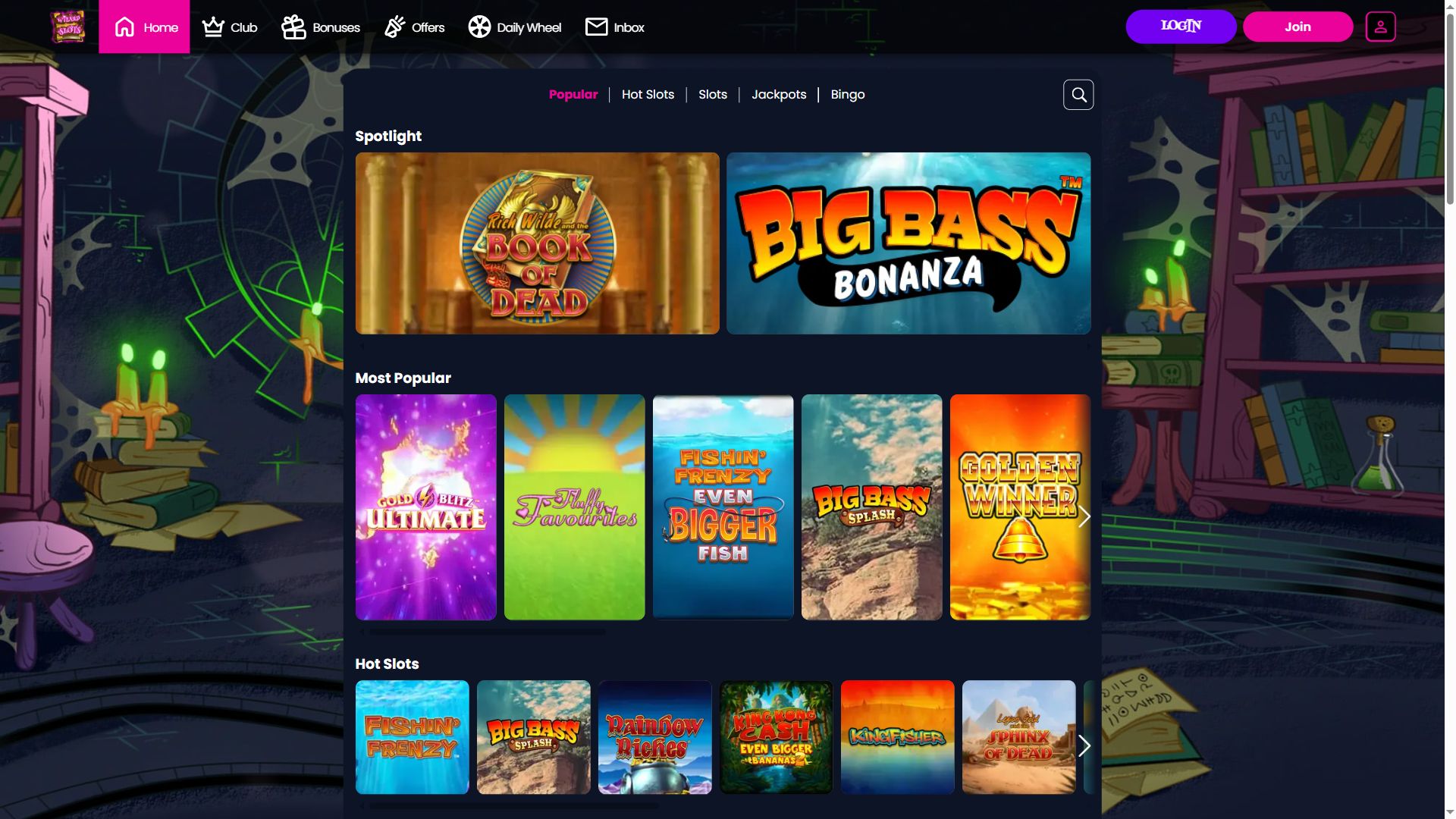 Wizard Slots — Lobby (Desktop)