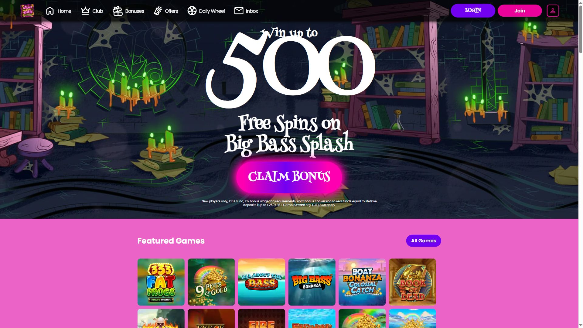 Wizard Slots — Homepage (Desktop)