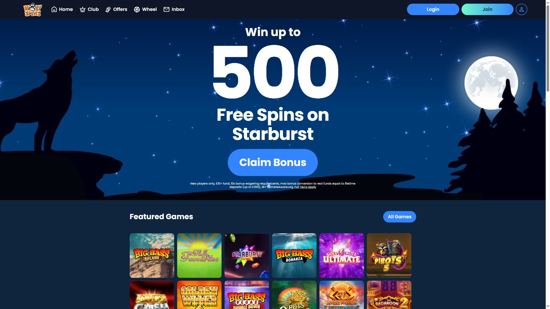 Wolf Spins — Homepage (Desktop)