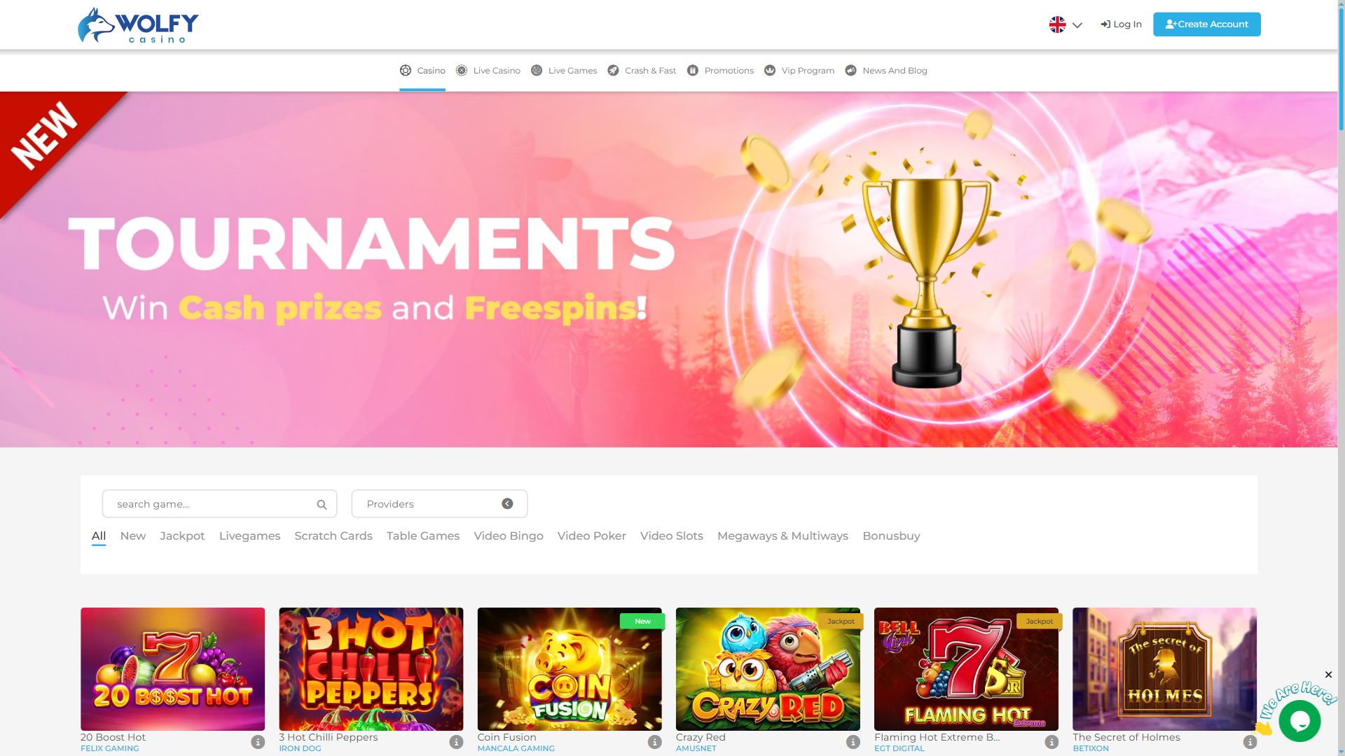 Wolfycasino — Lobby (Desktop)