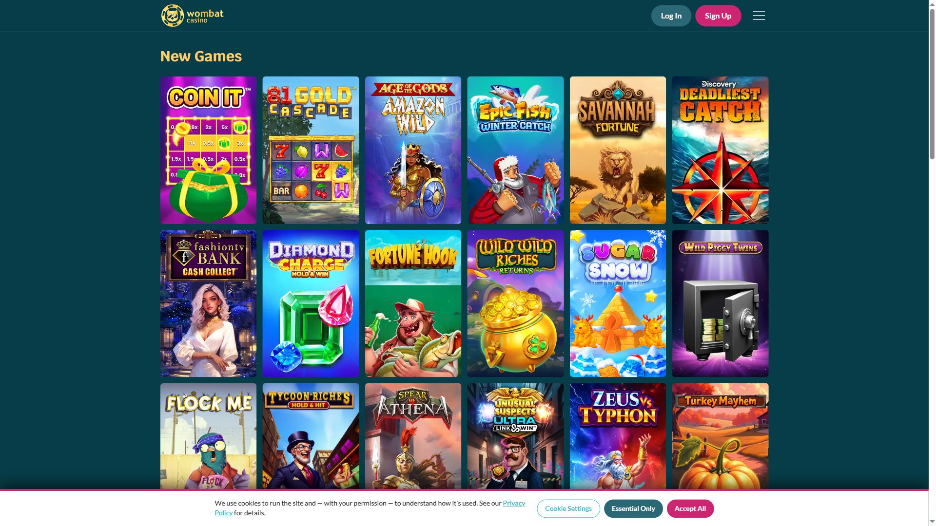 Wombat Casino — Lobby (Desktop)