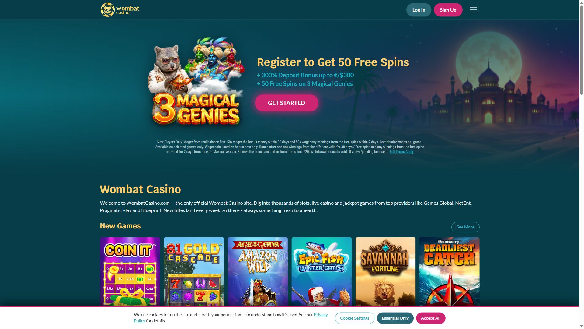Wombat Casino — Homepage (Desktop)