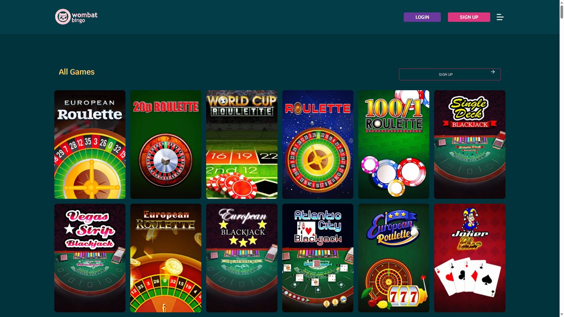 Wombat Bingo — Lobby (Desktop)