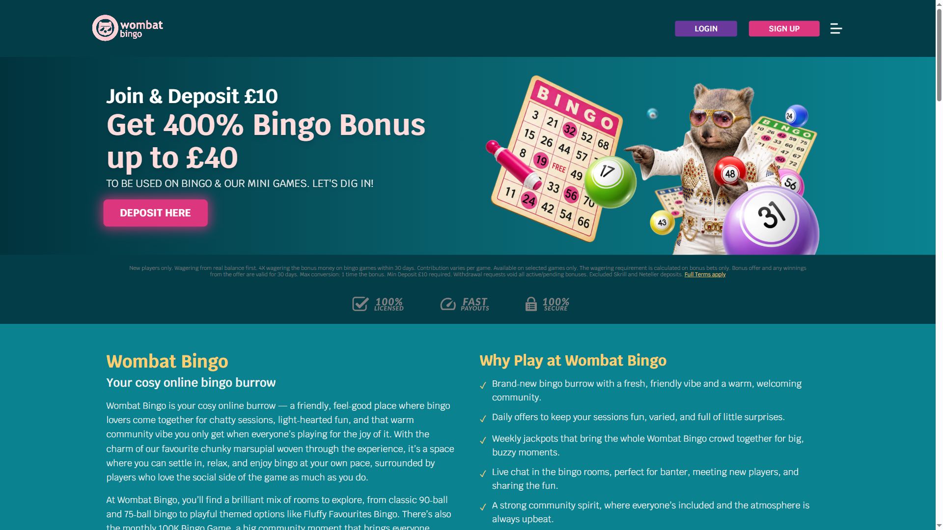 Wombat Bingo — Homepage (Desktop)