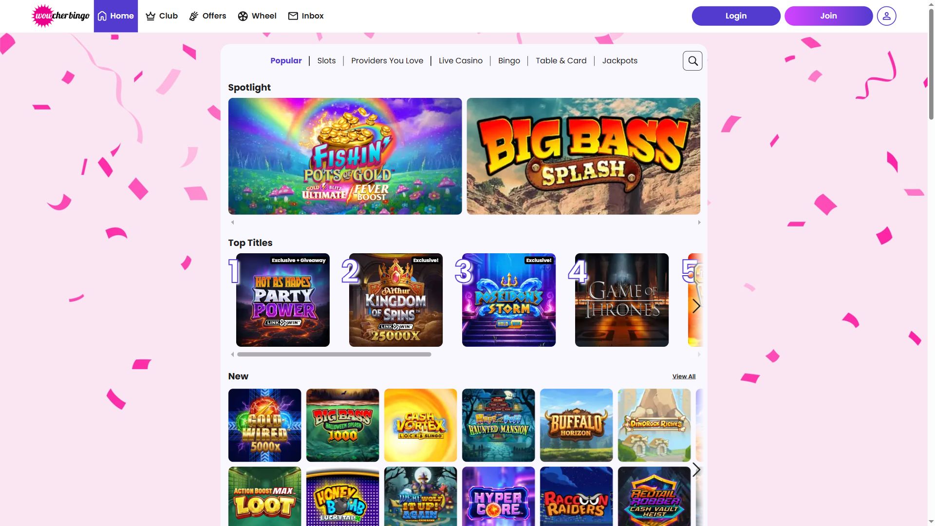 Wowcher Bingo — Lobby (Desktop)