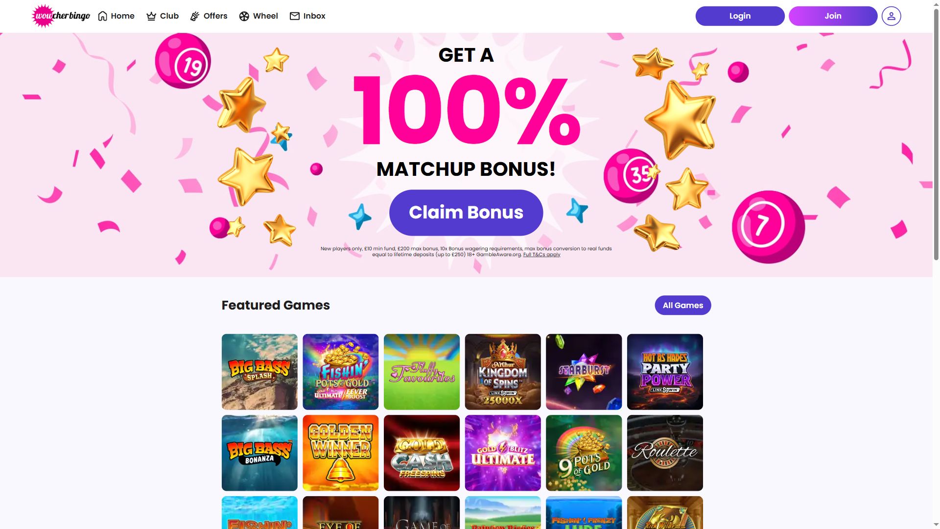 Wowcher Bingo — Homepage (Desktop)