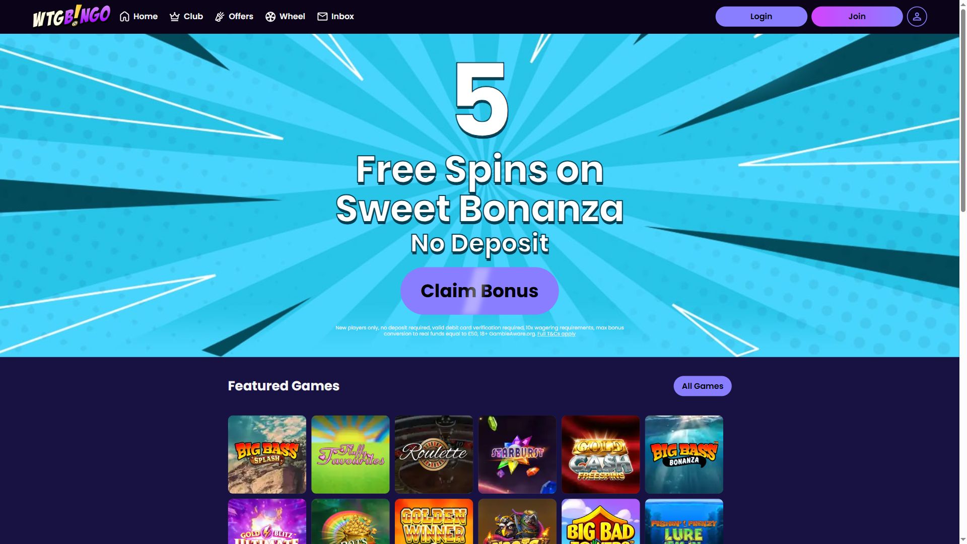 WTG Bingo — Homepage (Desktop)