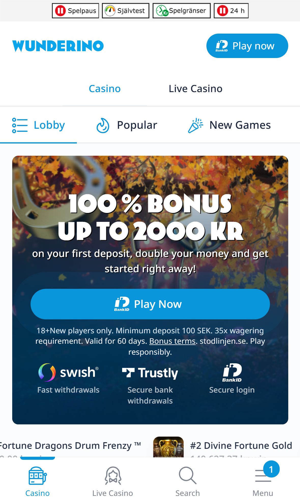 Wunderino — Homepage (Mobile)