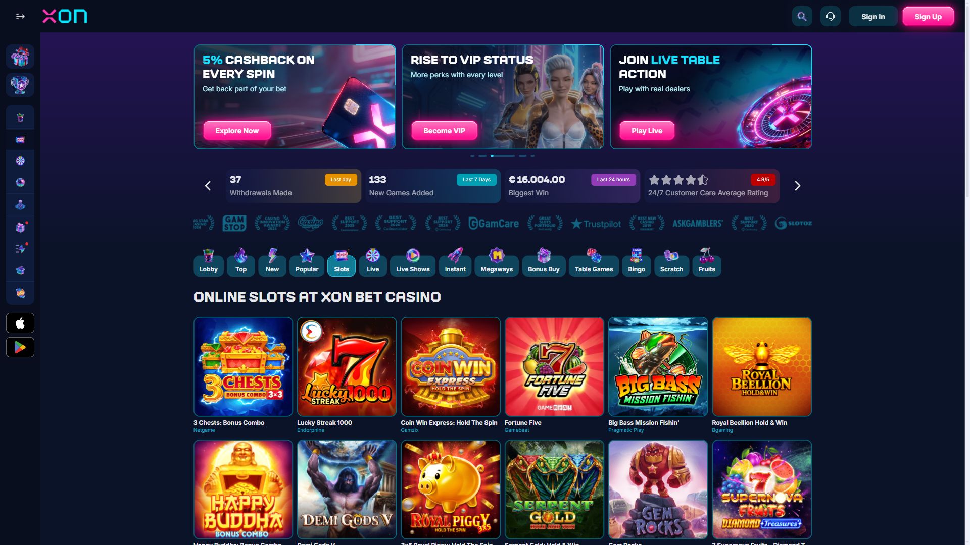 Xon Bet — Lobby (Desktop)