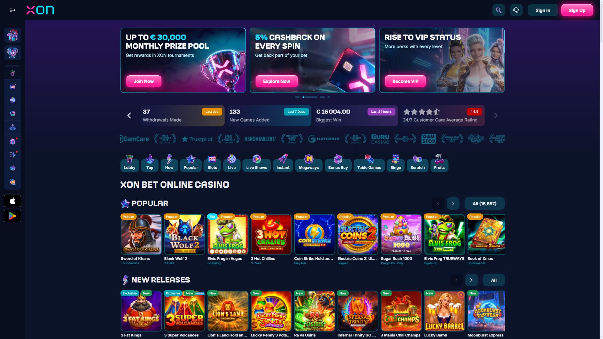 Xon Bet — Homepage (Desktop)