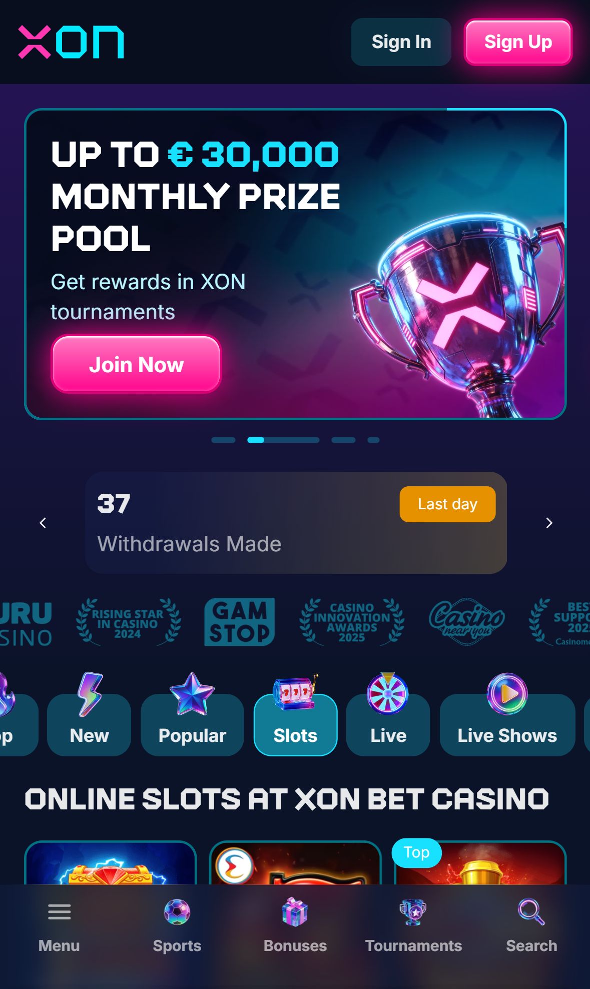 Xon Bet — Lobby (Mobile)