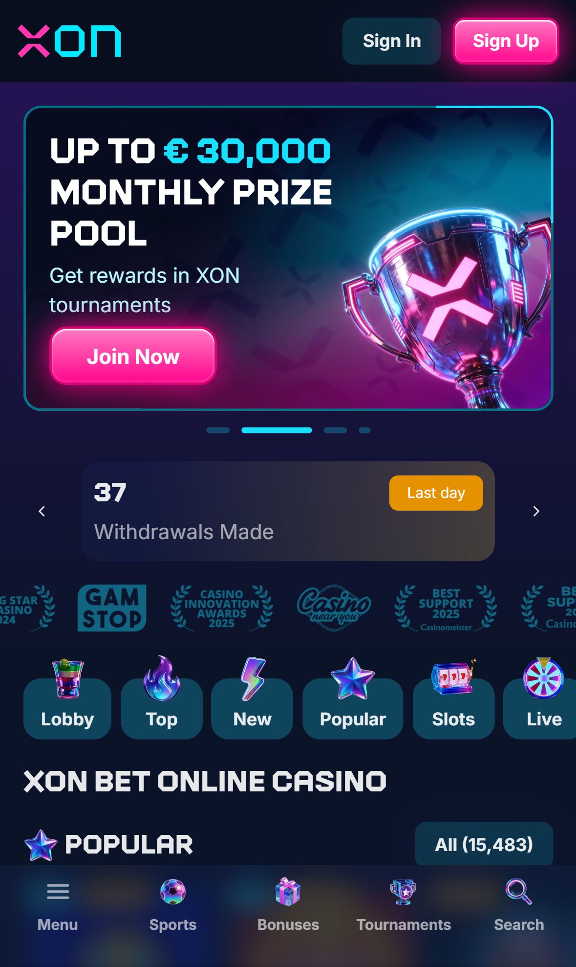 Xon Bet — Homepage (Mobile)