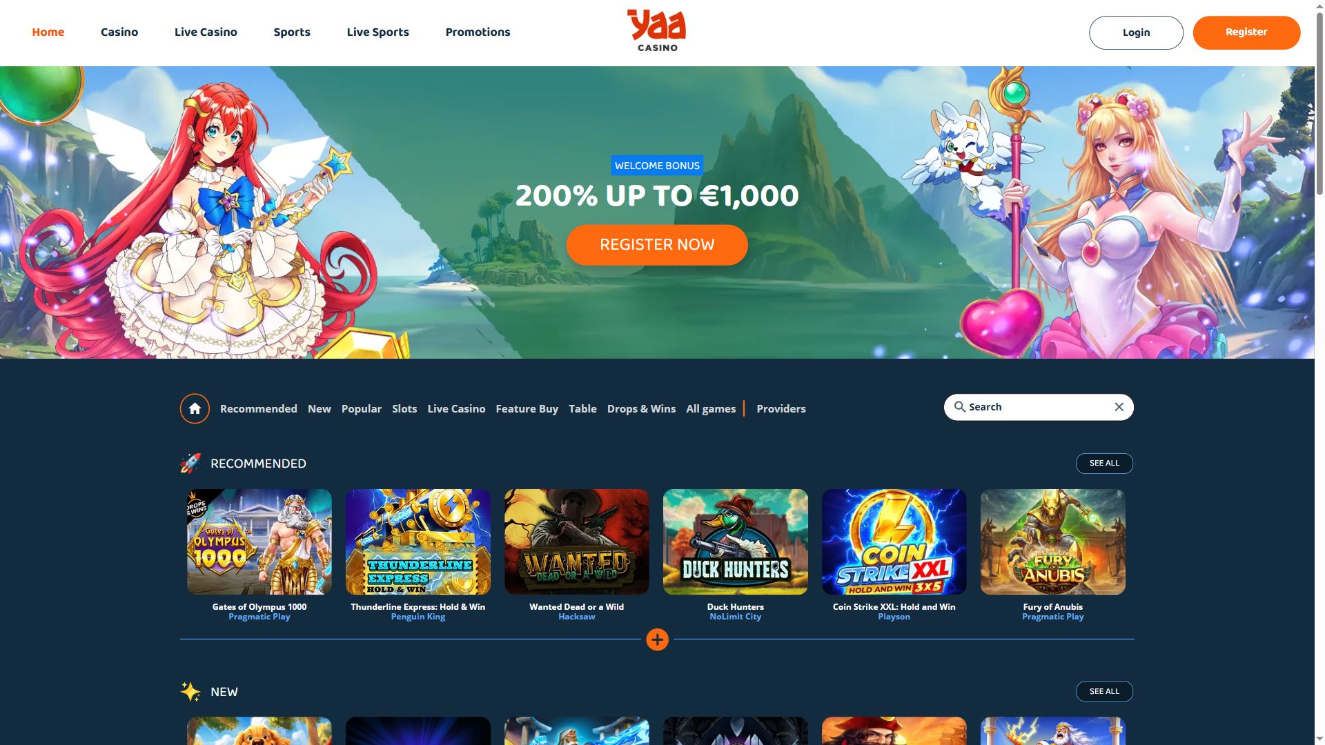 Yaacasino — Homepage (Desktop)