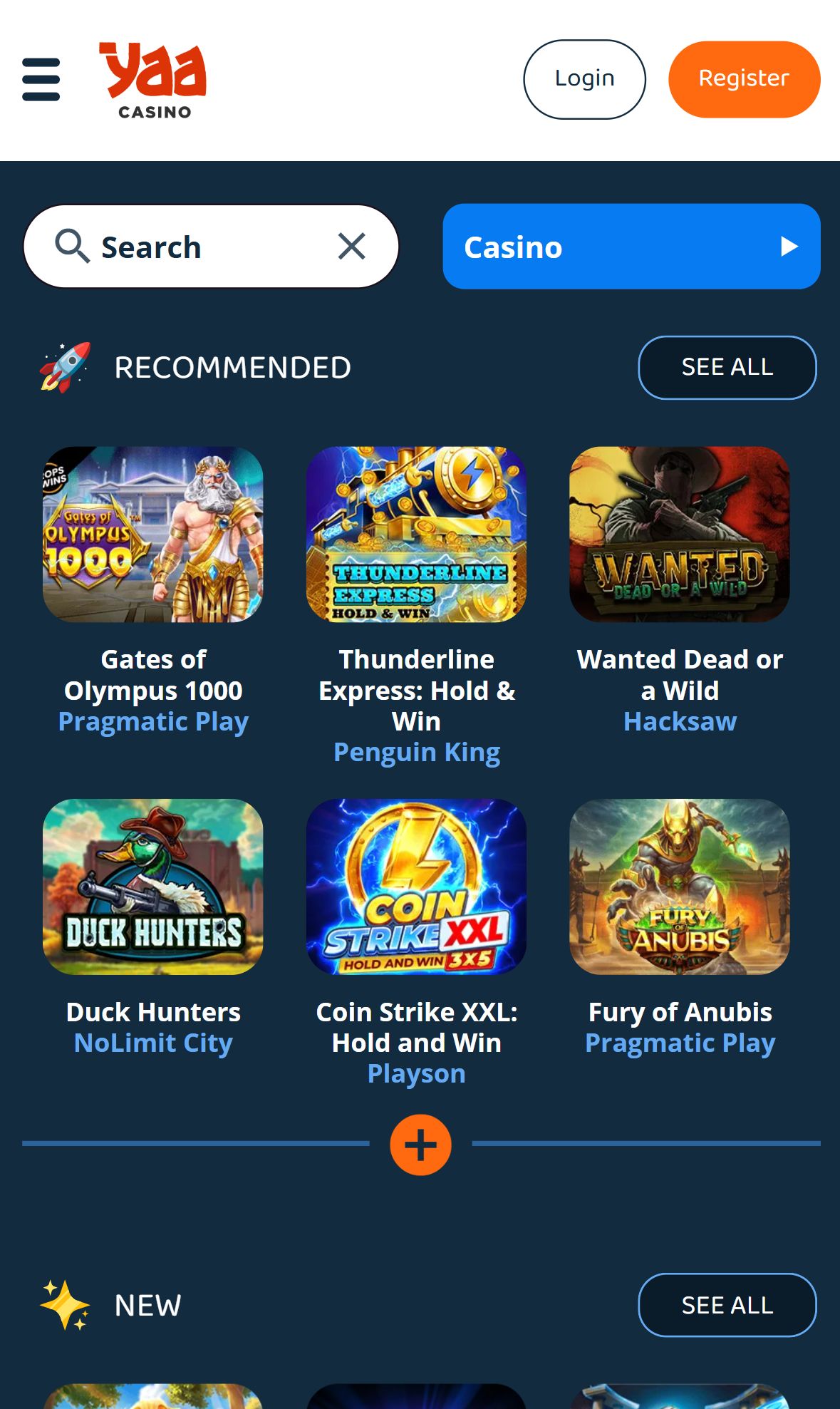 Yaacasino — Lobby (Mobile)