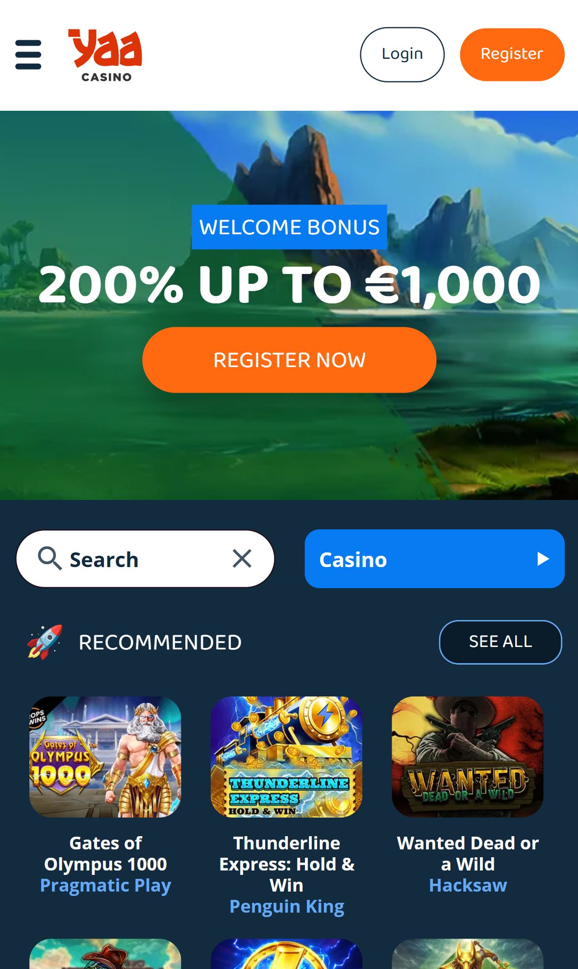 Yaacasino — Homepage (Mobile)