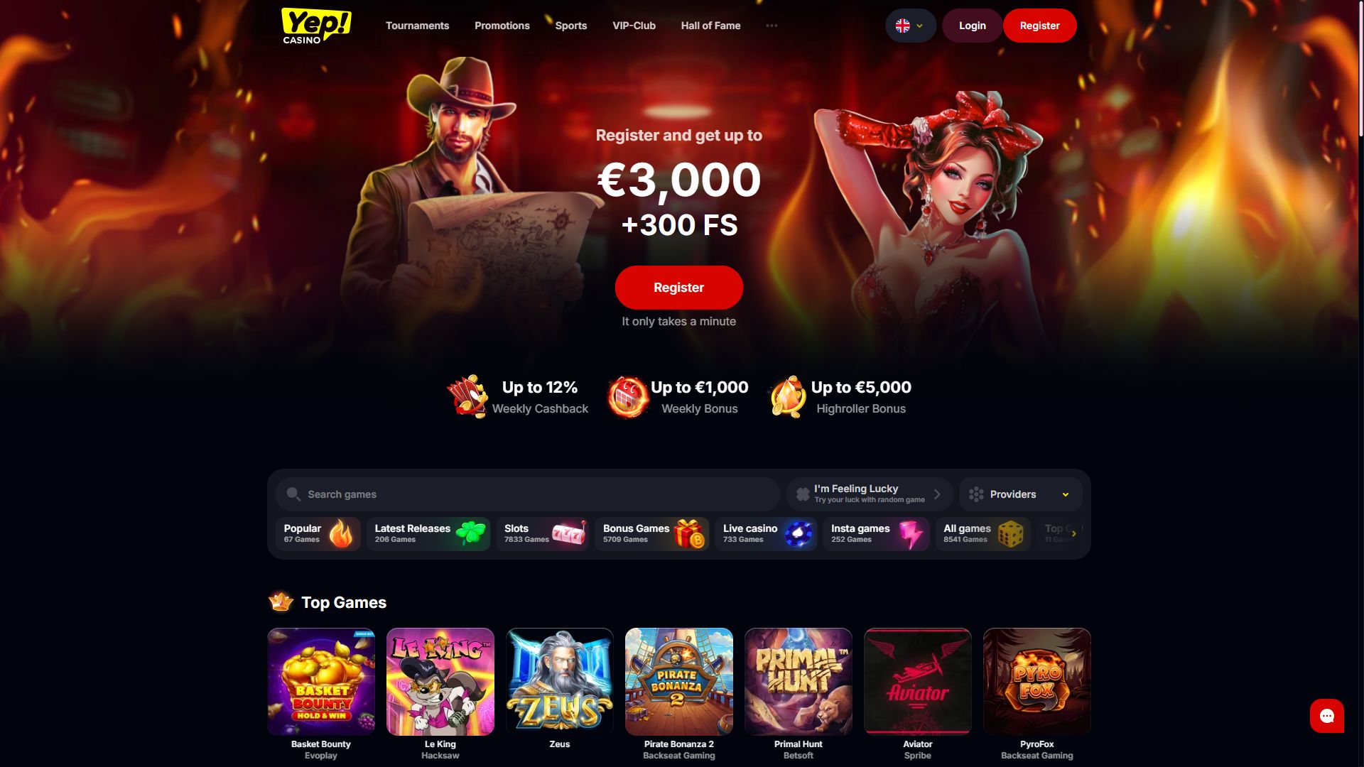 Yep Casino — Homepage (Desktop)