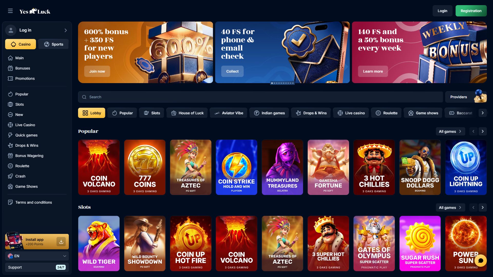 Yes Luck — Lobby (Desktop)