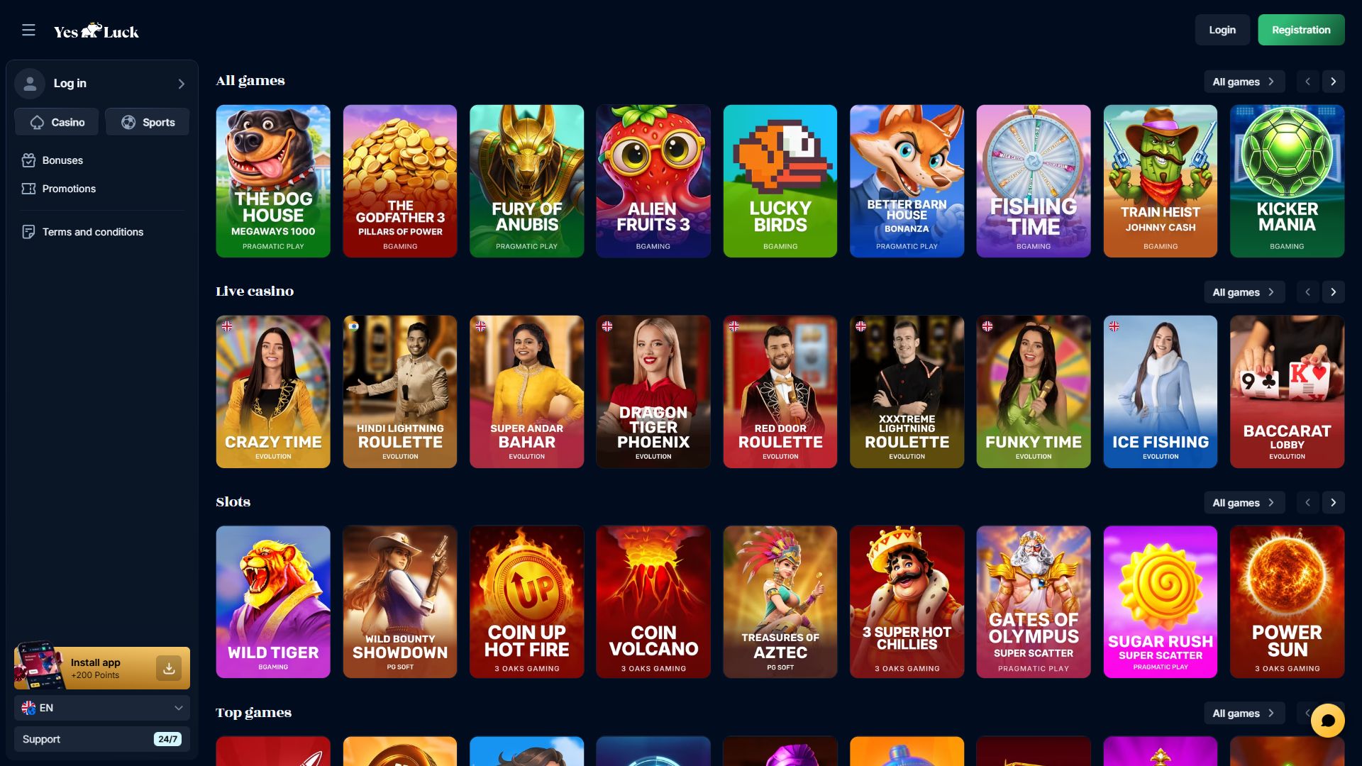Yes Luck — Homepage (Desktop)