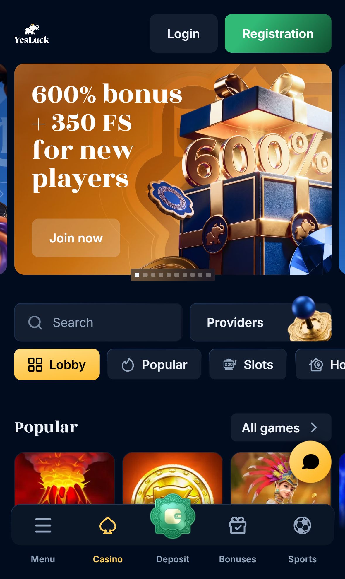 Yes Luck — Lobby (Mobile)