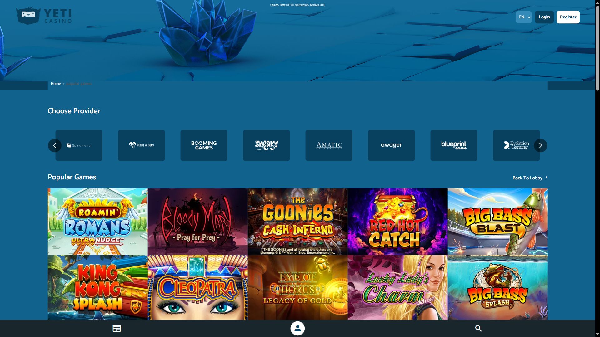 Yeti Casino — Lobby (Desktop)