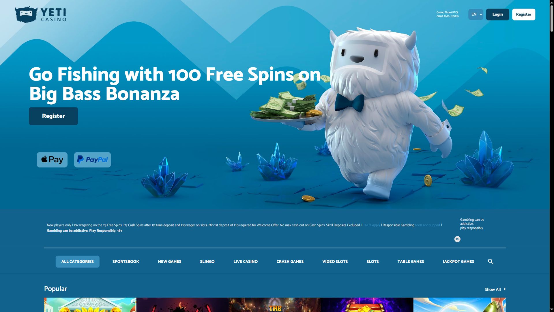 Yeti Casino — Homepage (Desktop)