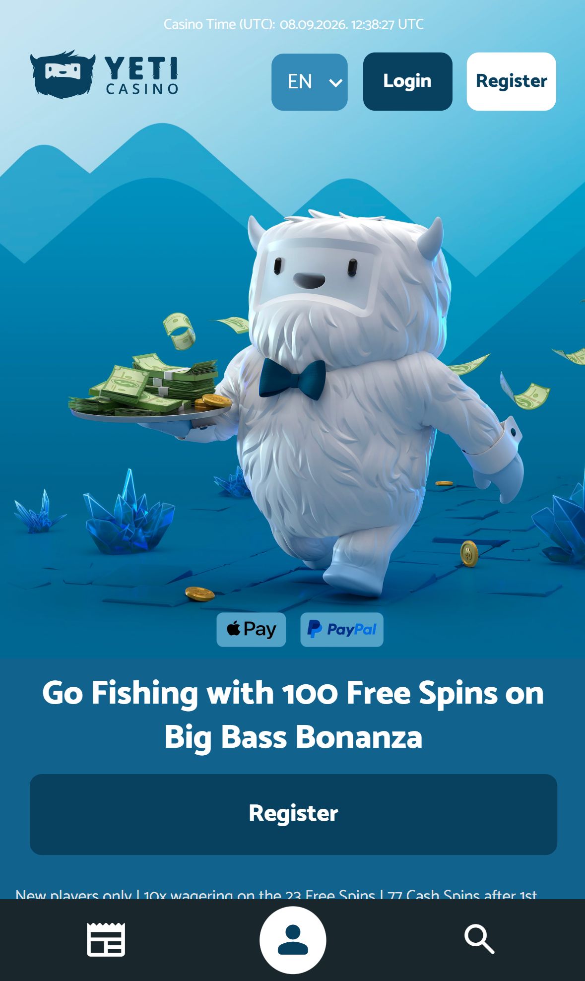 Yeti Casino — Homepage (Mobile)