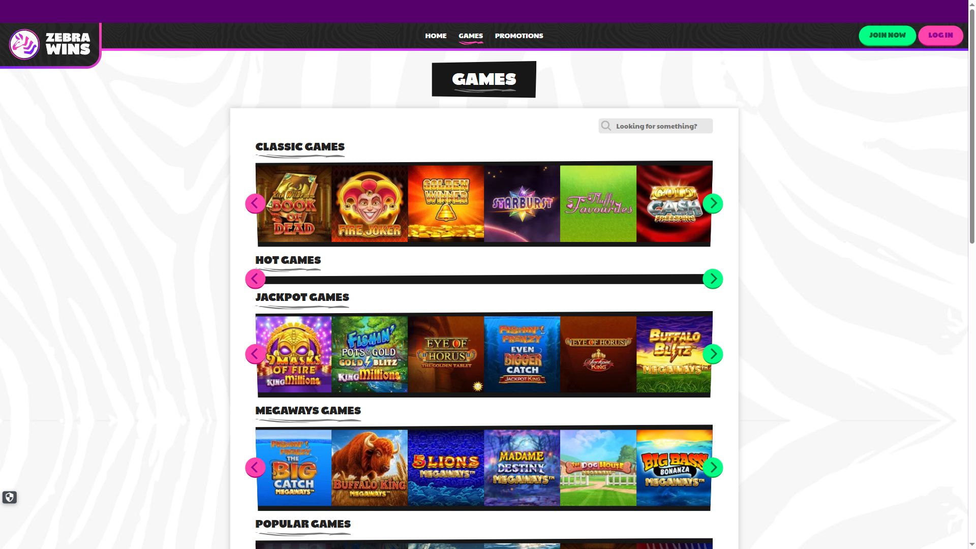 Zebra Wins — Lobby (Desktop)