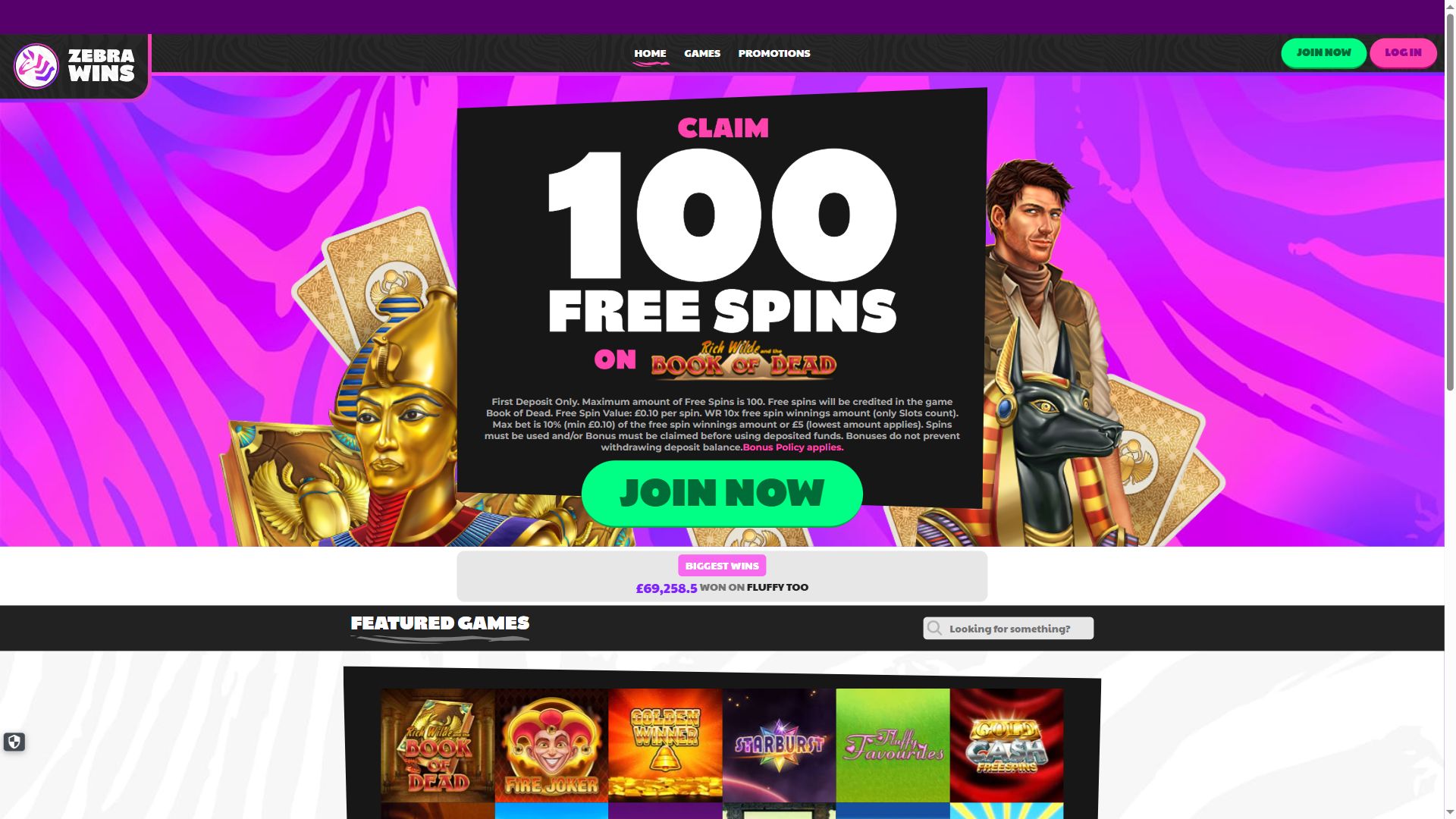 Zebra Wins — Homepage (Desktop)