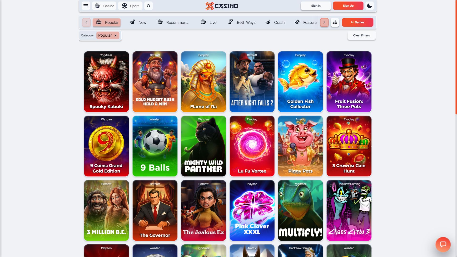 Zen Casino — Lobby (Desktop)