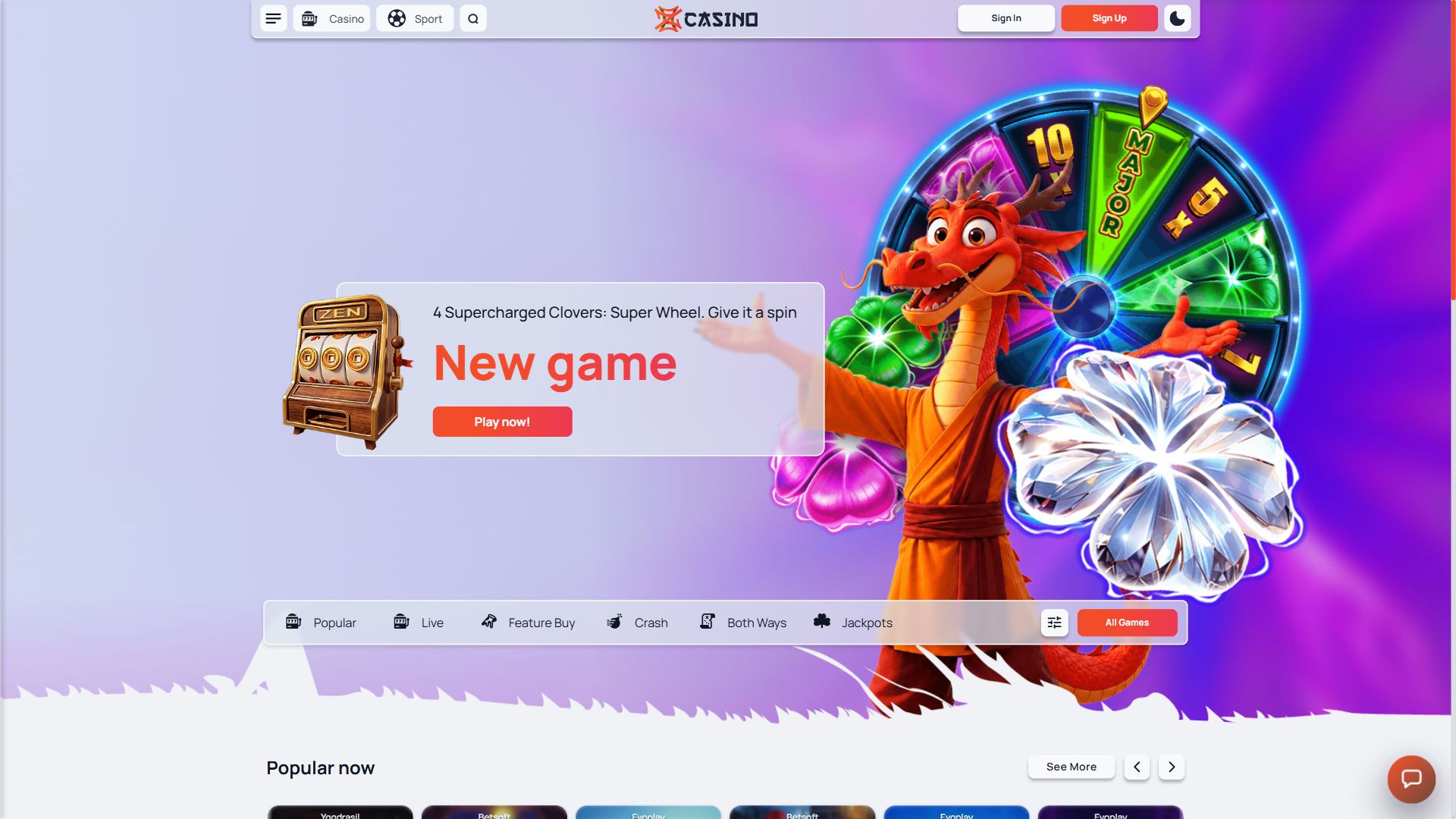 Zen Casino — Homepage (Desktop)