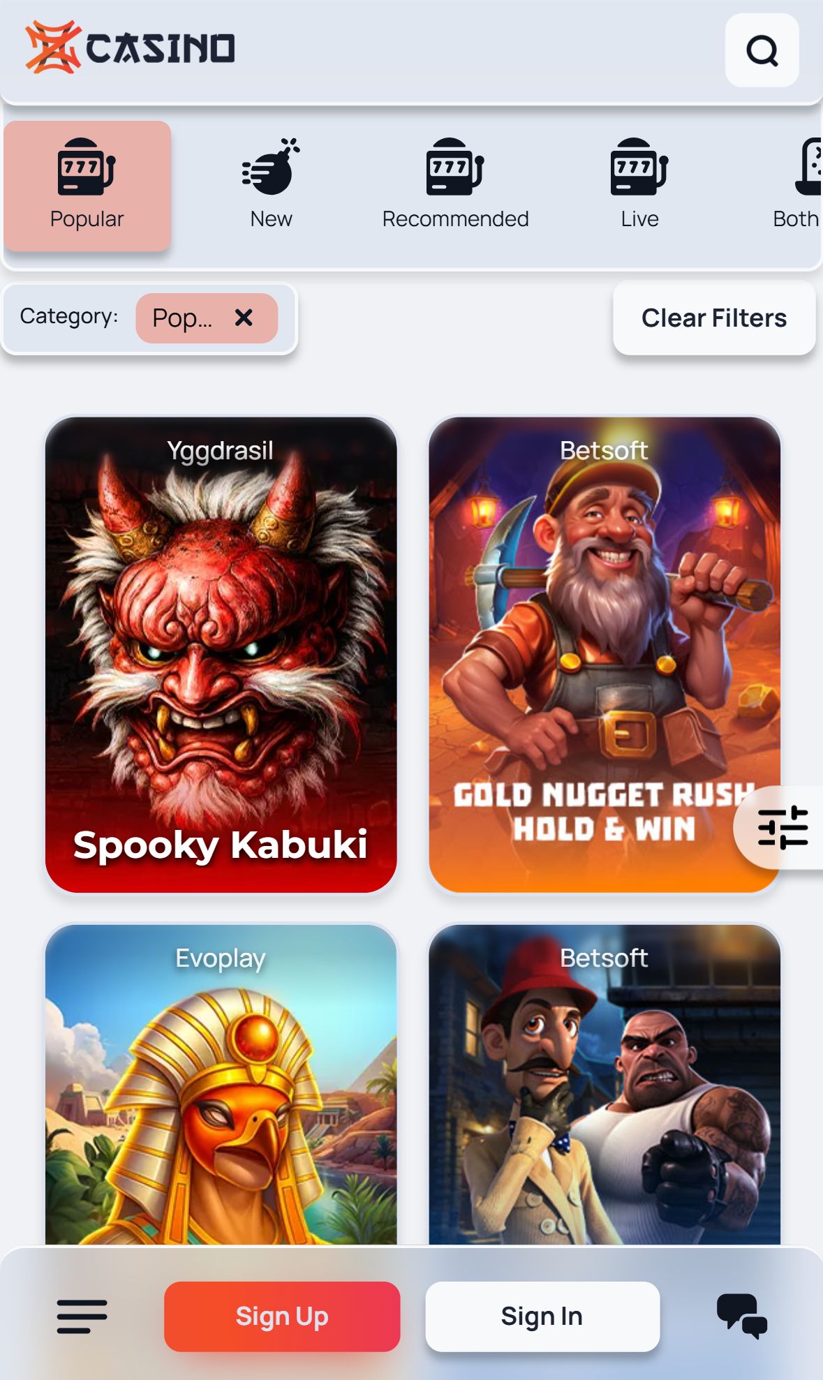 Zen Casino — Lobby (Mobile)