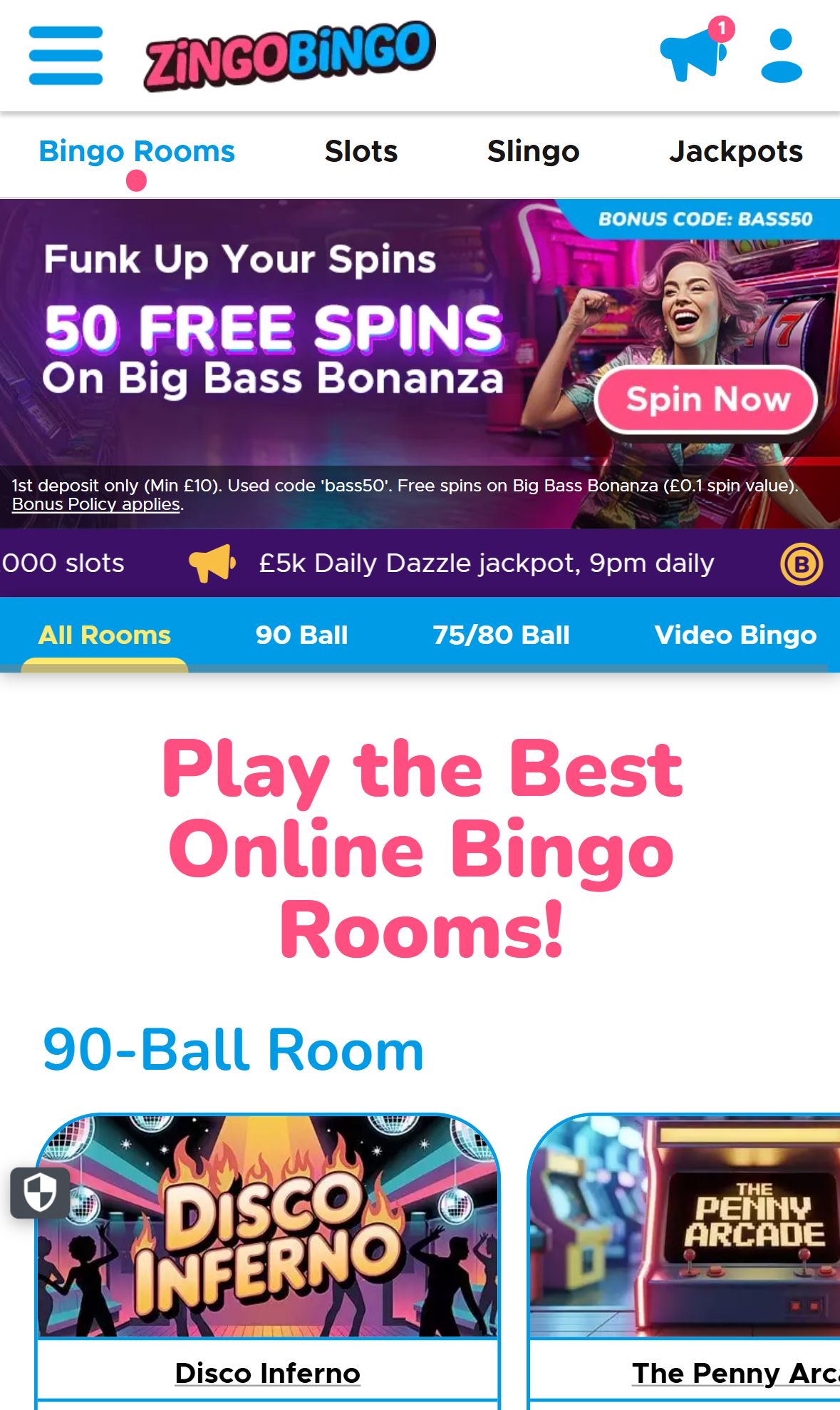 Zingo Bingo — Lobby (Mobile)